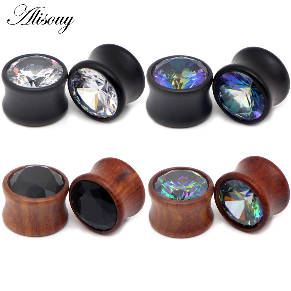 Alisouy 2PCS Punk ไม้หูอุโมงค์ปลั๊กเปลือกไม้หูวัดปลั๊ก Body Piercing เครื่องประดับหู Expander 8 -25 มม.ขยายหู