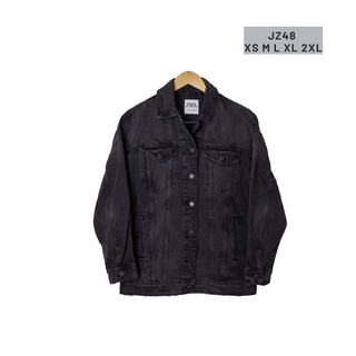 เสื้อแจ็คเก็ตยีนส์  jacket zara สีดำ กระดุมดำ นำเข้า