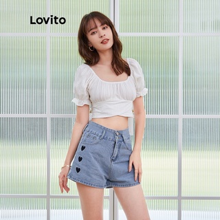 Lovito เสื้อลําลองแขนสั้น สีพื้น ทรงสลิมฟิต สําหรับสตรี L04180(สีขาว)