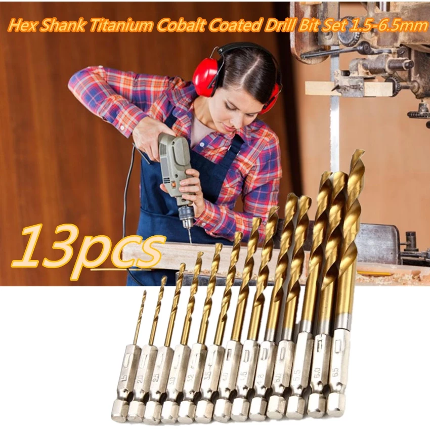 ดอกสว่าน ดอกเจาะ ชุดดอกสว่านสวมเร็วเคลือบไทเทเนียม 13 ชิ้น ขนาด 1.5-6.5mm เจาะไม้ พลาสติก อลูมิเนียม งานเหล็ก