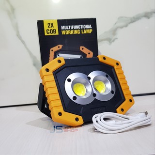 ไฟสปอร์ตไลท์ LED 2X COB ขนาด 20W  ไร้สาย เป็นทั้งไฟLED สปอร์ตไลท์ และ Power Bank ในตัว พร้อมแบตเตอรี่ 18650×2