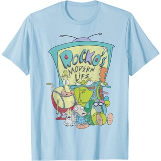 เสื้อยืดโอเวอร์ไซส์เสื้อยืด พิมพ์ลาย Nickelodeon Rockos Modern Life TV Cast สไตล์โมเดิร์นS-3XL