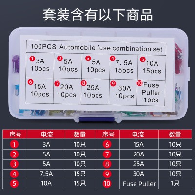 ชุดฟิวส์ไมโคร 100 ชิ้นพร้อมคลิปสำหรับรถยนต์และรถบรรทุก 3A 5A 7.5A 10A 15A 20A 25A 30A AMP. - รูปที่ 2
