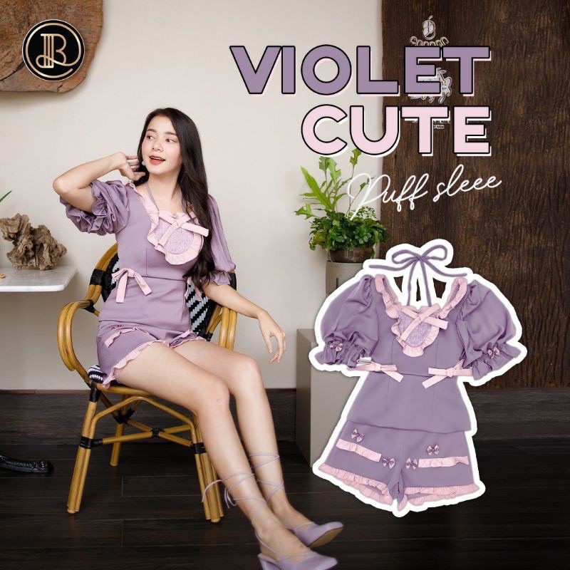 BLT : Violet cute เซตสีม่วง คอชมพูระบาย สุดคิ้ววท์ 💜💗 ไซส์ S