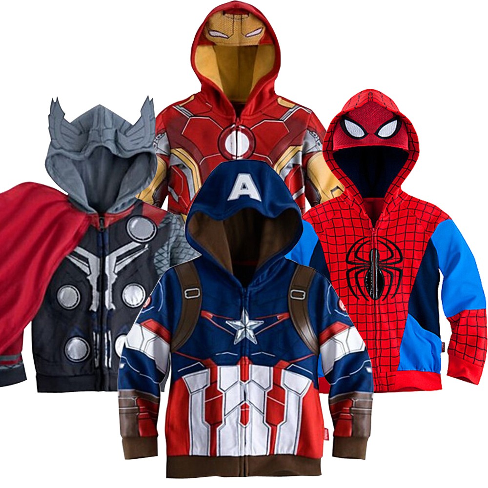 เสื้อกันหนาวเสื้อแจ็คเก็ตลายการ์ตูน superhero ironman thor hulk captain america สําหรับเด็กผู้ชาย 3-8 t