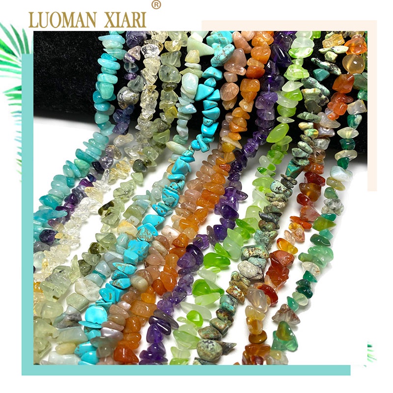 LUOMAN XIARI Spot ธรรมชาติ 5-8 มม.ไม่สม่ําเสมอหินลูกปัดหยก Agate อัญมณี Aquamarine สําหรับเครื่องประดับทํา DIY สร้อยคอสร้อยข้อมือ 1 เส้นประมาณ 38 ซม.