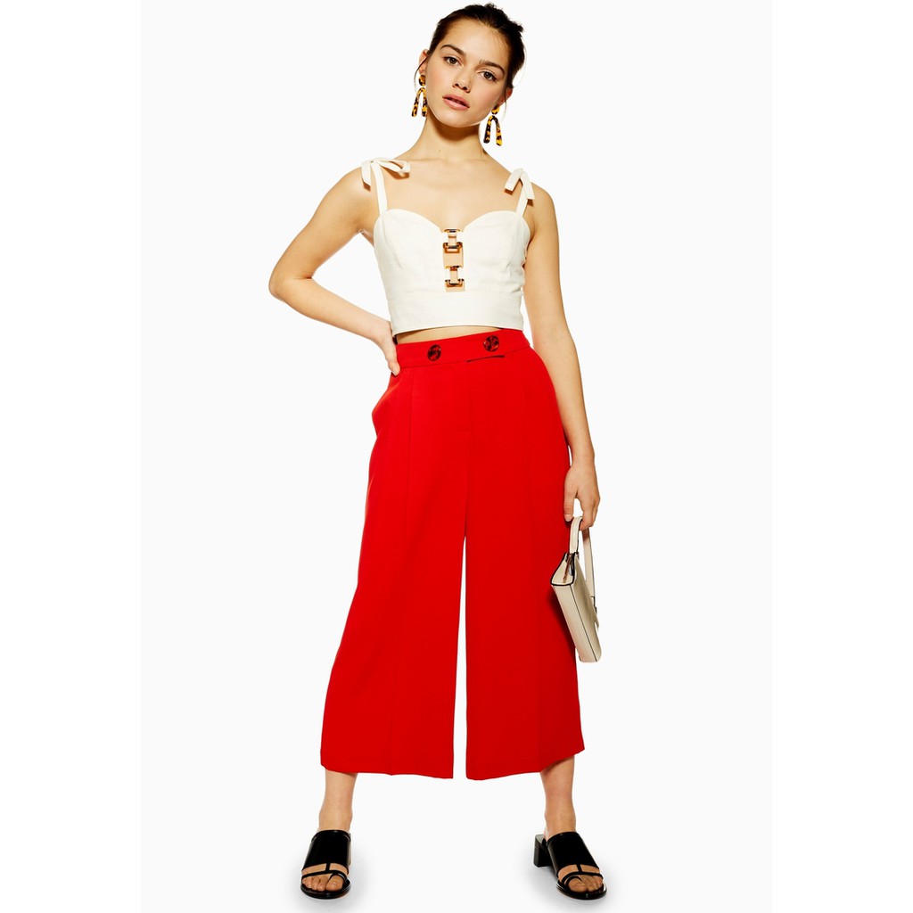 TOPSHOP กางเกงขายาว PETITE Cropped Wide Leg รุ่น 26F06QRED สีแดง