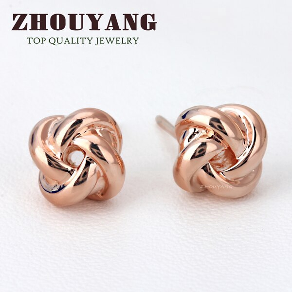 Zhouyang(โจวหยาง) ด้านคุณภาพผู้หญิงคลาสสิกสี กุหลาบสีทอง เครื่องประดับแฟชั่นเรขาคณิตรูปร่าง ต่างหู ZYE103 ZYE104