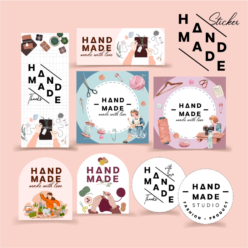 สติกเกอร์แฮนด์เมด, Sticker Handmade หลายขนาด, สติ๊กเกอร์กระดาษ เนื้อมันเงา หมึกกันน้ำ