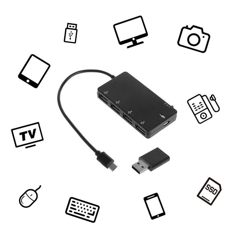 สายชาร์จ micro usb otg 4 port hub สีดําสําหรับโทรศัพท์ samsung galaxy