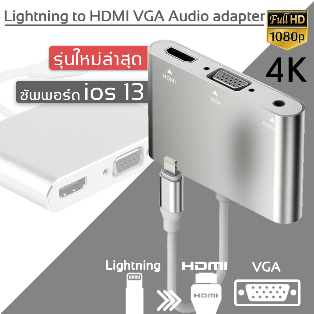 Lightning to HDMI VGA Jack Audio TV Adapter Cable For iPhone X/8/7 Plus