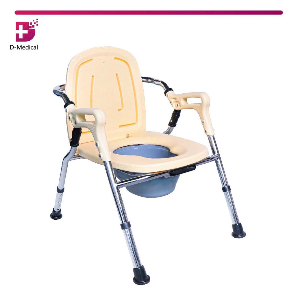 เก้าอี้นั่งถ่าย ทรงเตี้ย JP เบาะครีม Y813 โครงสร้างทำจากเหล็ก พับได้ ปรับระดับได้ เหมาะกับผู้ที่มีอาการโรคข้อเข่าเสื่อม