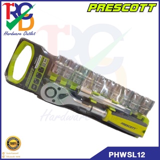 ชุดประแจPrescott รุ่นPHWSL12 ขนาด 1/2" 12Pcs ชุดเครื่องมือประแจ ขนาด 1/2 นิ้ว (4หุน) ชุดบล็อก 12 ชิ้น