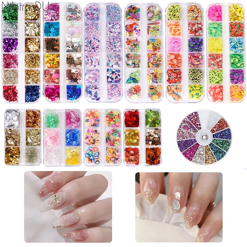 กลิตเตอร์เลื่อม ฟอยล์สีทอง หลายสไตล์ สําหรับตกแต่งเล็บ DIY