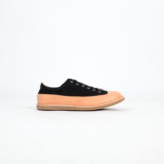 Moonlife Denim sneaker - Black denim &amp; Vegetable tanned leather รองเท้าหนังวัวแท้