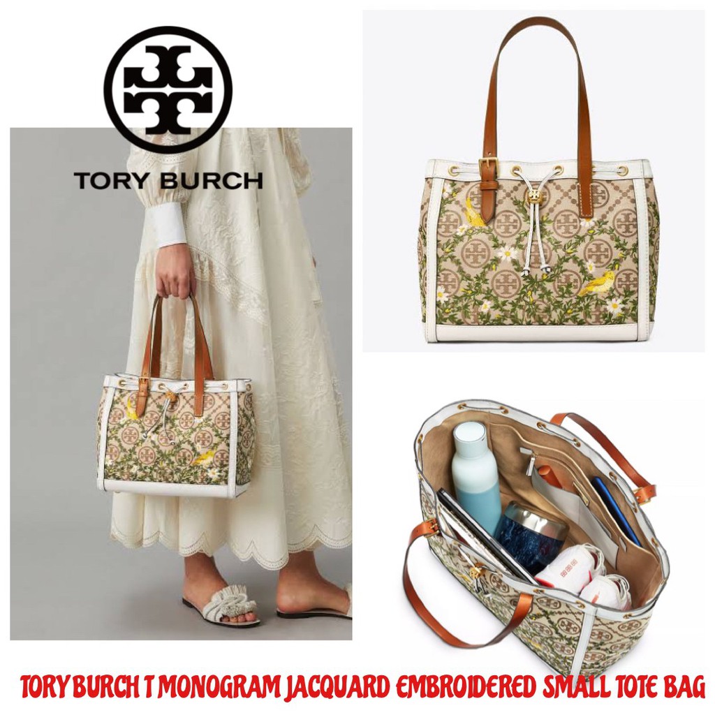 กระเป๋าถือ กระเป๋าสะพาย size M ของแท้ TORY BURCH T MONOGRAM JACQUARD EMBROIDERED SMALL TOTE BAG