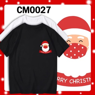 เสื้อยืดผ้าฝ้าย เสื้อยืดคริสต์มาส🌈LOCAL STOCK 圣诞节衣服纯棉T恤现货 MERRY CHRISTMAS XMAS T CM0027 SANTA-CLAUS FACE MASK TSHIRT OV