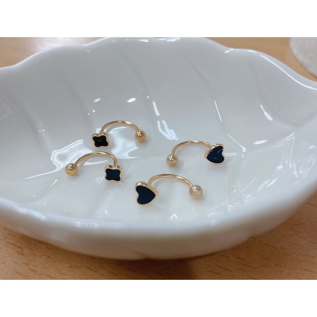 251- leaf clover and love screw earrings s925 sterling silver จิวต่างหูเงินแท้ s925