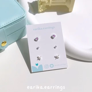 earika.earrings - mini hologram heart set เซ็ตต่างหูก้านเงินแท้ชุบทองคำขาว คนแพ้ง่ายใส่ได้