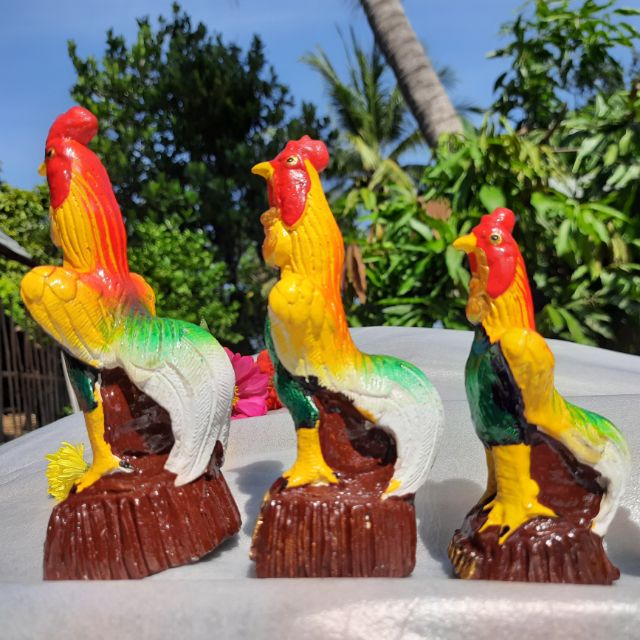 ไก่แก้บนไอ้ไข่ เซ็ตสีปัดอก มีขนาดตั้งแต่ 11.50 ซม ถึง 19ซ.ม ราคาคู่ละ 50-90 บาท แถมฟรีธูปขอหวย