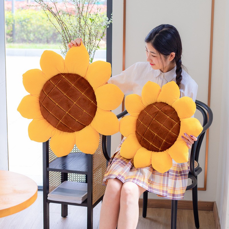 ของเล่นตุ๊กตา Stuffed Sunflower Cushion Soft Flower Shape Seat Pillow Soft Sunflower Car Head 