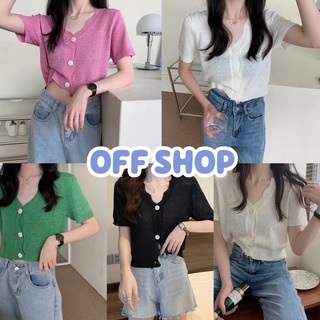 OFF SHOP พร้อมส่ง (OFF-9523) เสื้อไหมพรมแขนสั้น คอวีสีพาสเมลน่ารักใส่สบายมาก