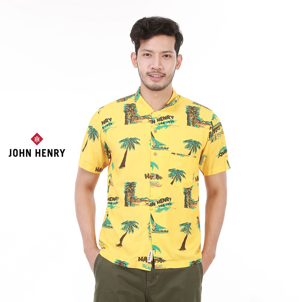 John Henry   เสื้อเชิ้ตฮาวายผ้าเรยอน 100% รุ่น JH S9SS0007-RG  - สีเหลือง
