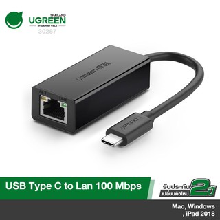 UGREEN USB C to LAN 10/100Mbps ตัวแปลง Type C เป็น Lan (RJ45) รุ่น 30287 (สีดำ)