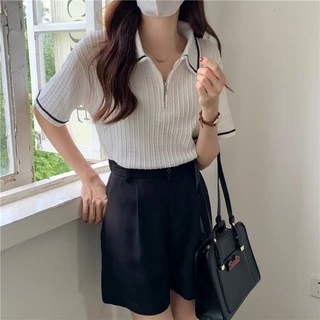 Suxi เสื้อโปโลแขนสั้น คอปก ทรงหลวม สีพื้น เข้ากับทุกการแต่งกาย แบบเรียบง่าย แฟชั่นฤดูร้อน สําหรับผู้หญิง