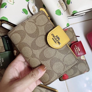 Coach แท้🔥#กระเป๋าสตางค์ 2 พับใบกลาง MEDIUM CORNER ZIP WALLET IN SIGNATURE CANVAS