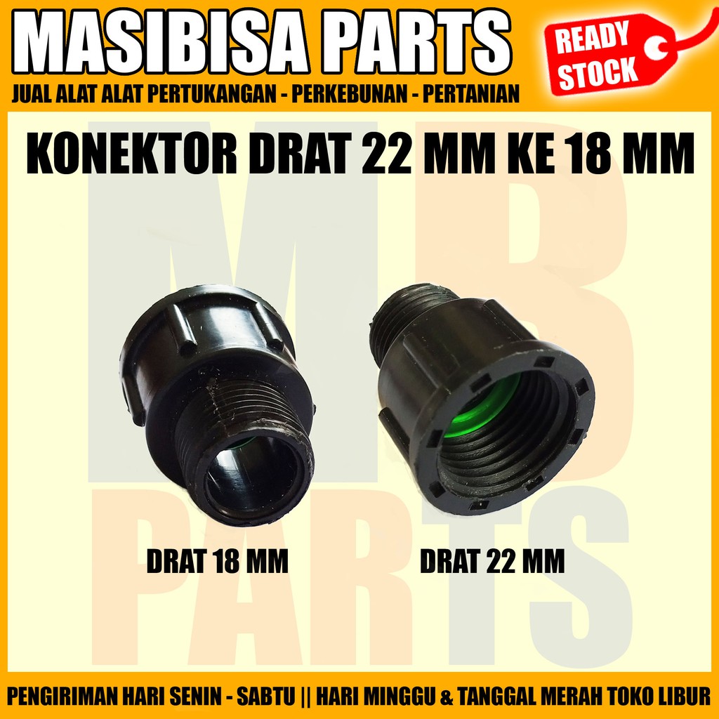 CONNECTOR / REDUCER 22 MM THREAD TO 18 MM