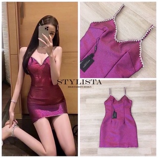 Code : ST20407-1 เดรสทรงพอดีตัว เเต่งเพชร เดรสสวยดูดี งานป้าย Stylista