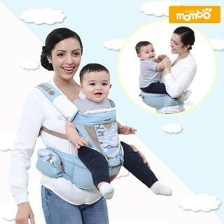 Baby Mambo เป้อุ้มเด็ก + Hipseat ลายทหาร สีฟ้าวินเทจพร้อมผ้าซับน้ำลาย 1 คู่