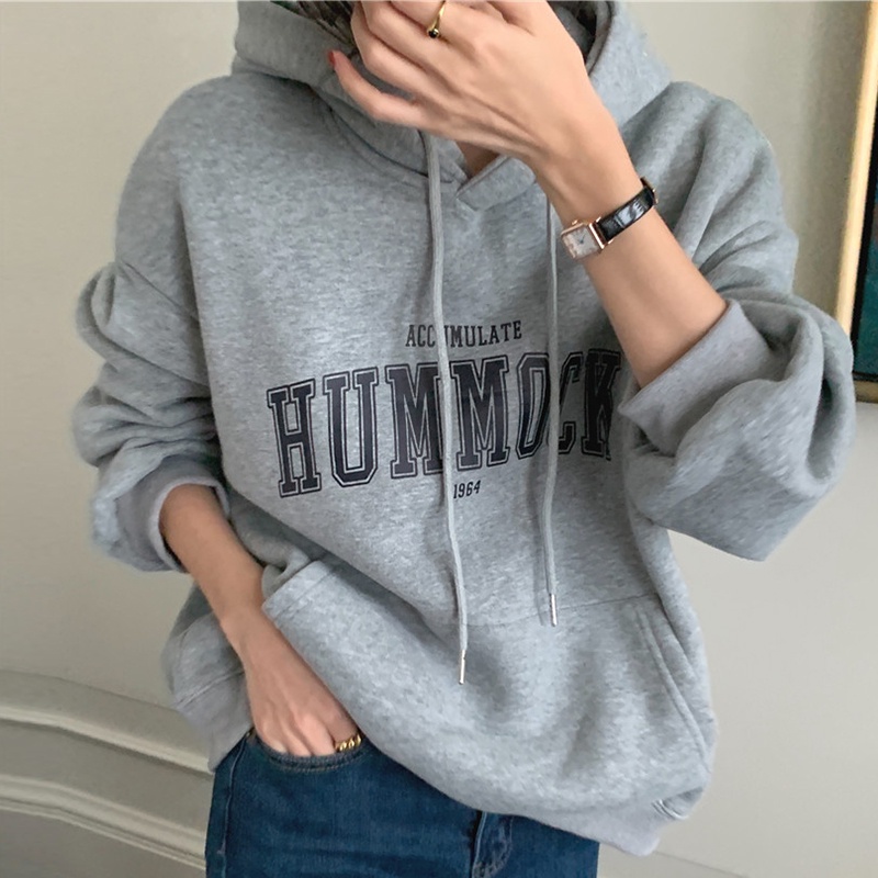 ส่งไวจากไทย SELLDA เสื้อฮู้ด ลายตัวหนังสือ แขนยาว สไตล์เกาหลี โอเวอร์ไซซ์ สำหรับผู้หญิง