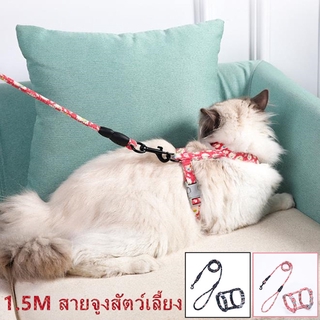 🐾สินค้าพร้อมส่ง🐾🐱สายจูงสัตว์เลี้ยง 1.5M ปรับได้ สายจูง สายจูงแมว น่ารัก สายจูงสุนัข สีดำ