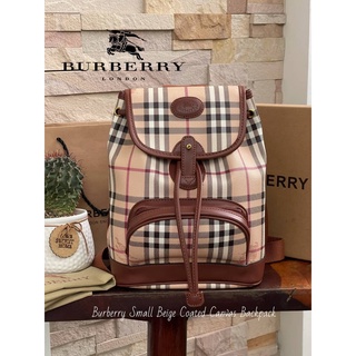 Burberry Small Beige Coated Canvas Backpack Code:B14D271164  แบรนด์แท้ 100% งาน Outlet