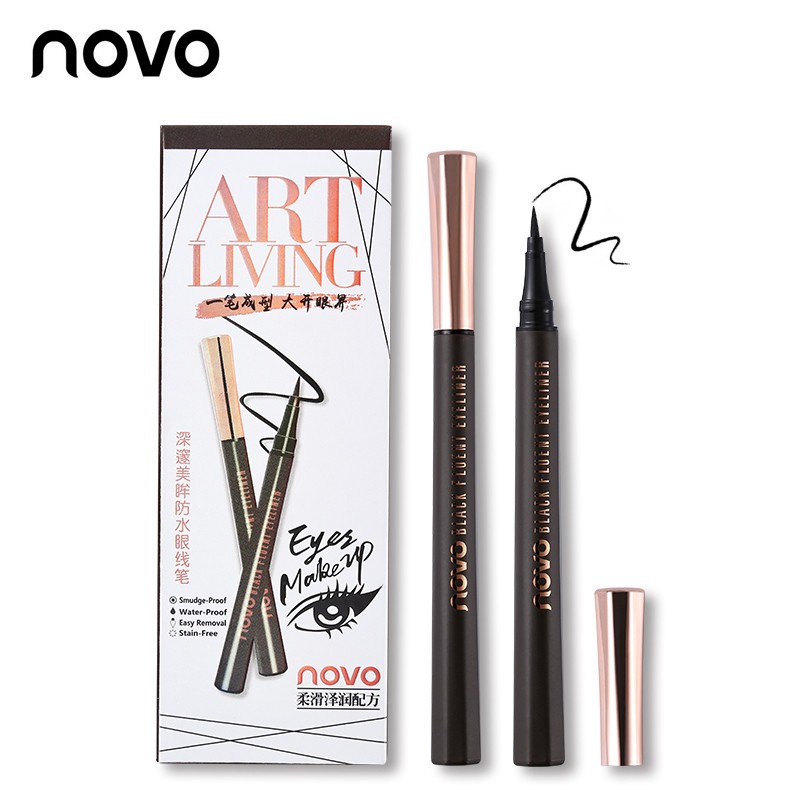 Novo ART LIVING Black Fluent Eyeliner อายไลน์เนอร์ ชนิดปลายพู่กัน สีดำ เขียนง่าย แห้งเร็ว ไม่เป็นคราบ ติดทนนาน 24ชั่วโมง