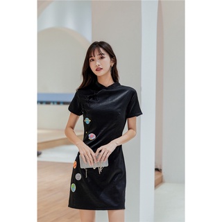 พร้อมส่ง dress ชุดเดรสสั้น เข้ารูป ทรงกี่เพ้า