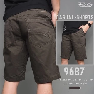 ⚡GW⚡9687กางเกงขาสั้น ผู้ชาย ผ้าคออตต้อน สีพื้น ยาว20-22 นิ้ว ไซส์ 30-38 Goodwin Brand