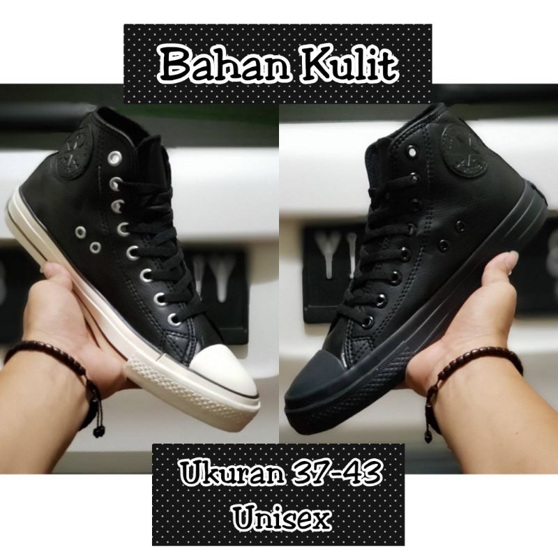 Hitam Converse High Black รองเท้าหนังโอริเกรดพรีเมี่ยม ถุงเท้าฟรี ไซส์ Unisex 37-43