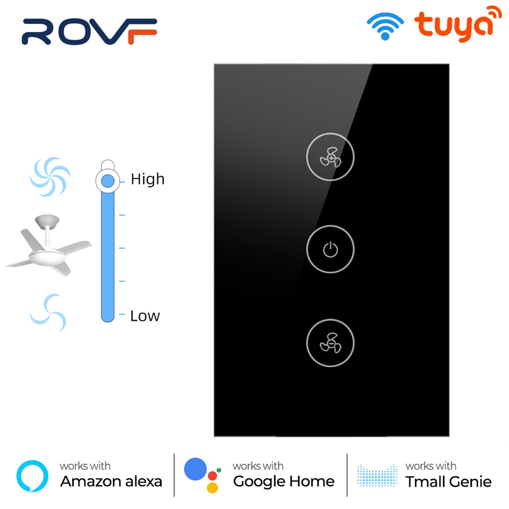 Rovf สวิตช์พัดลมติดเพดาน Wifi US Smart Life Tuya APP ควบคุมความเร็วได้ พร้อม Alexa Google