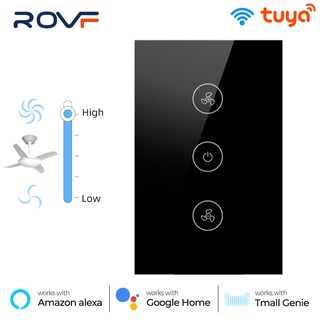 Rovf สวิตช์พัดลมติดเพดาน Wifi US Smart Life Tuya APP ควบคุมความเร็วได้ พร้อม Alexa Google