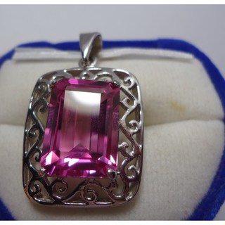 จี้พลอยสีpink sapphire cx13x19มมไฟระยิบสีสวยหวานรูปสี่เหลี่ยมตัวเรือนเงิน925เคลือบทองคำขาว