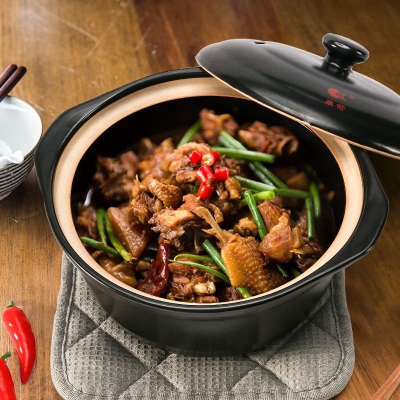 หม้อดินแบบดั้งเดิมพร้อมฝาปิดหม้อพิเศษอุณหภูมิสูงเปลวไฟหม้อหินสีดํา/สร้างสรรค์เซรามิกตุ๋นสีเหลืองไก่ข้าวเปิดหม้อตุ๋นไฟ ric /ก๊าซในประเทศโดยตรง