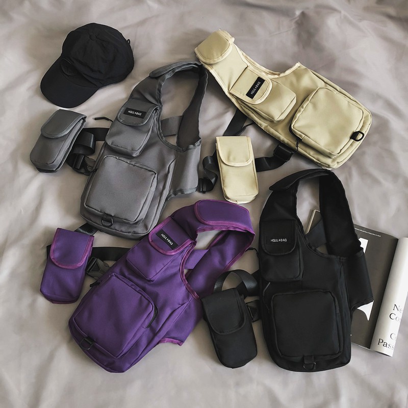 กระเป๋าคาดหน้าอกสไตล์ฮิปฮอป Men Rig Bag กันน้ำ กระเป๋าสะพายข้าง Hip Hop Street Wear Sling Chest Bag