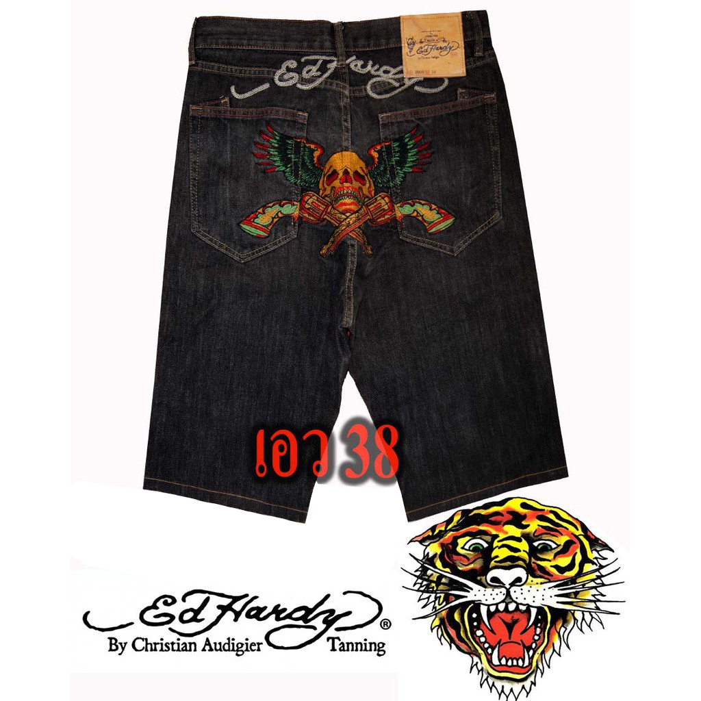 (USEDมือ2แท้) EDHARDY Jeans ยีนส์ ขาสั้น  ++สี(ดำ)