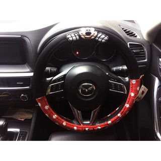 ลิขสิทธิ์แท้ มินนี่เม้าส์ หุ้มพวงมาลัย รถยนต์ ทำจากผ้า สีแดงดำ Minnie Mouse Steering Wheel Cover Red,Black