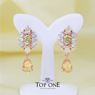 Top1Jewelry ต่างหูเงินแท้925 พลอย Citrine, Blue Topaz แท้