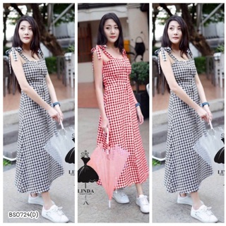 Maxi Dress แม็กซี่เดรสผูกไหล่ลายสก็อต