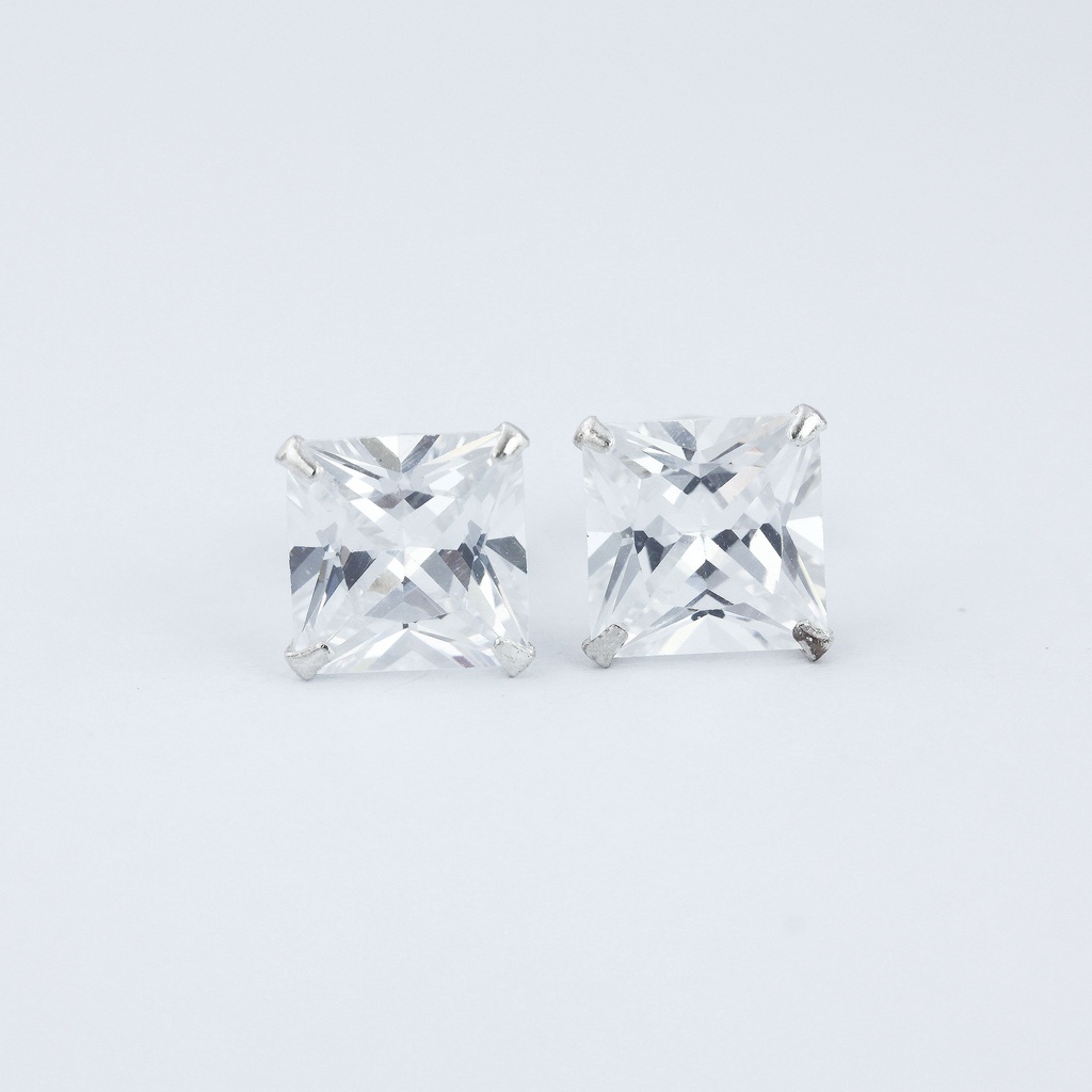 Sliver 925 CZ  Square 7x7 Stud Earrings